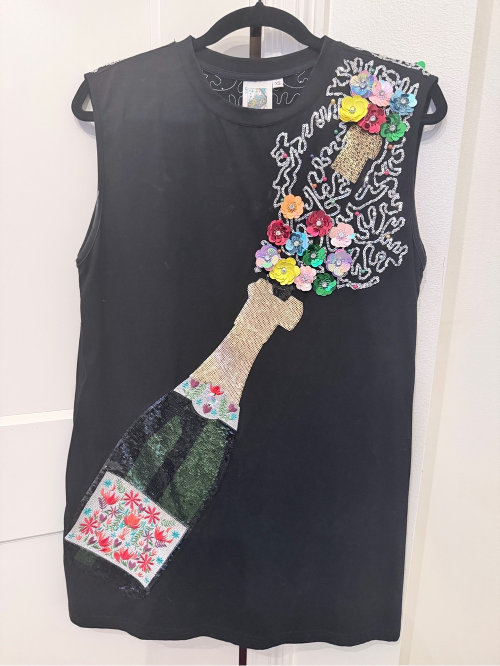 Embellished Black Sleeveless Champagne Bottle Top XS